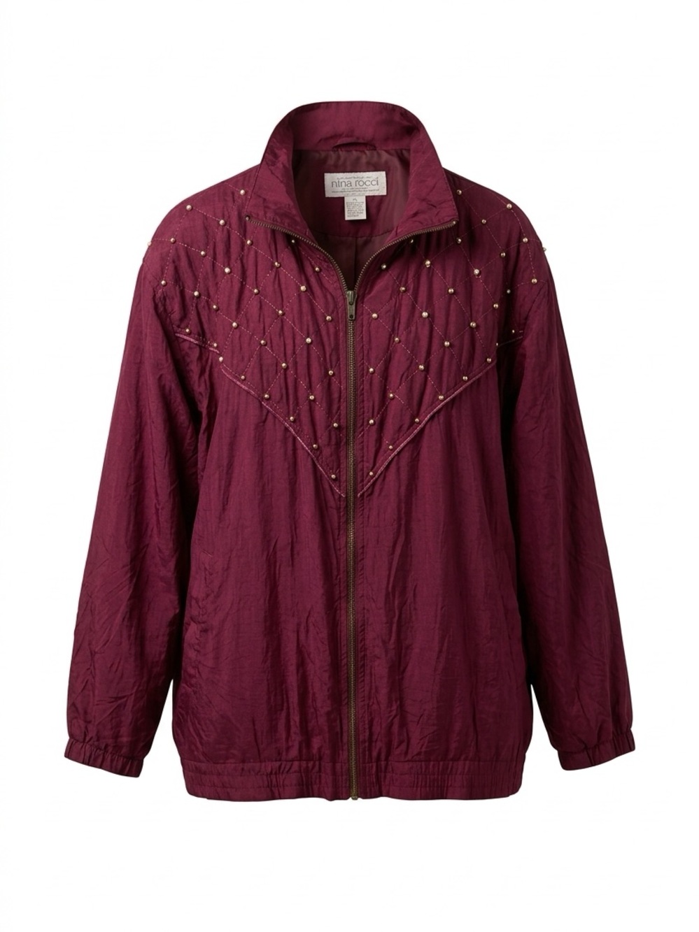 Maurada Quilted beaded maroon bomber jacket